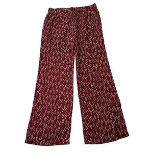 anthropologie Marabelle maroon and blue diamond print straight pant L NEW